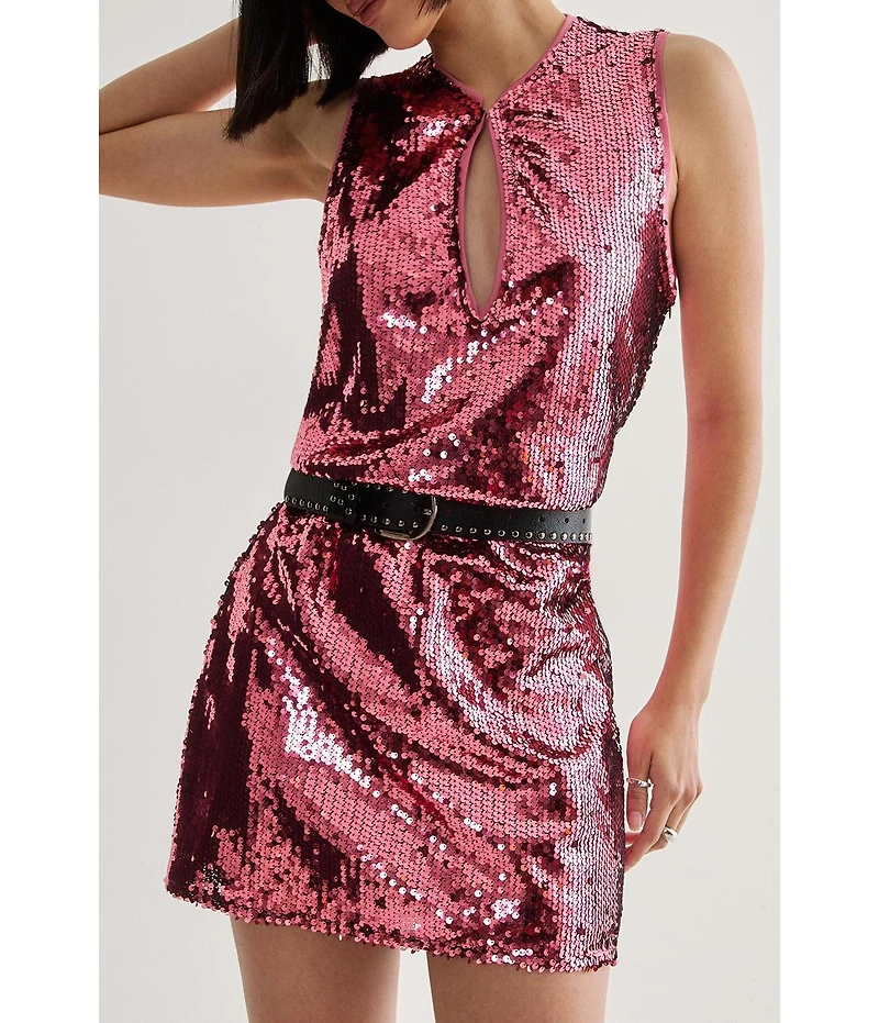 Nasty Gal Women's Sequin Plunge Keyhole Blouson Mini Dress
