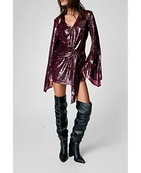 Nasty Gal Women's Flared Sleeve Tie Front Mini Dress
