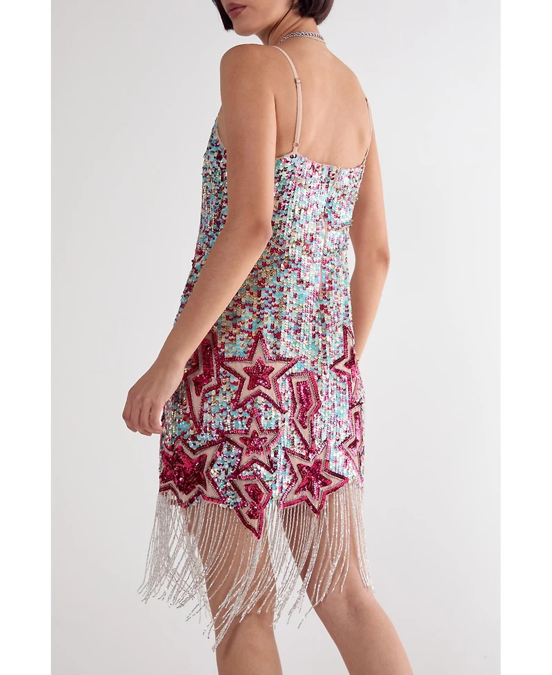 Nasty Gal Women's Star Embellished Tassel Hem Mini Dress
