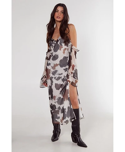 Nasty Gal Women's Cold Shoulder Bias Cut Split Maxi Dress