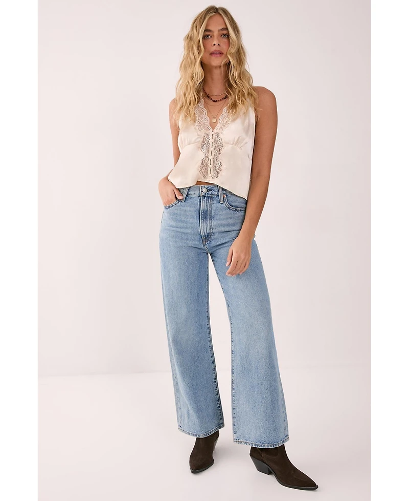 Nasty Gal Women's Satin Embroidered Lace Button Front Vest