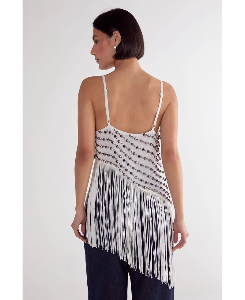 Nasty Gal Women's Studded Asymmetric Fringed Cami Top