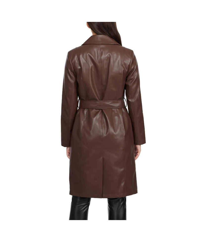 Ellen Tracy Women's Single Breasted Faux Leather Trench