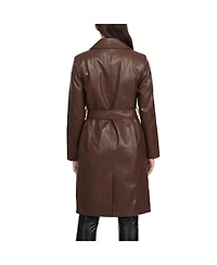 Ellen Tracy Women's Single Breasted Faux Leather Trench