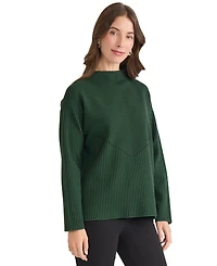 Jones New York Women's Striped Funnel Mock Neck Sweater