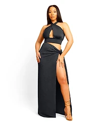 Rebdolls Plus Cross Over Crop Top - Black