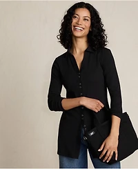 Lands' End Women's Long Sleeve Polished Rib Button Through Tunic Shirt
