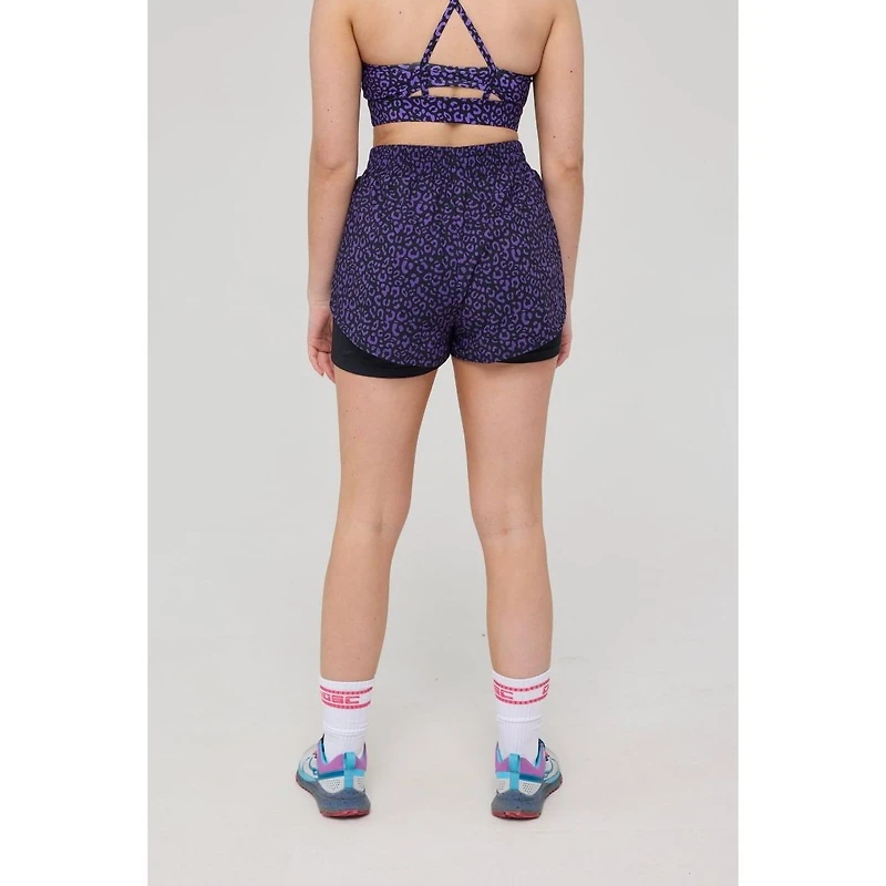 Oosc Women's Elite 2 1 Running Shorts - Purple Leopard