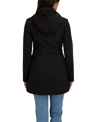 Sebby Collection Women's Belted Double Breasted Soft Shell Trench Coat With Detachable Hood