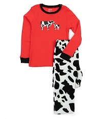 Leveret Kids Cotton Top and Fleece Pants Pajamas, Cow Print, Matching Family Pajamas