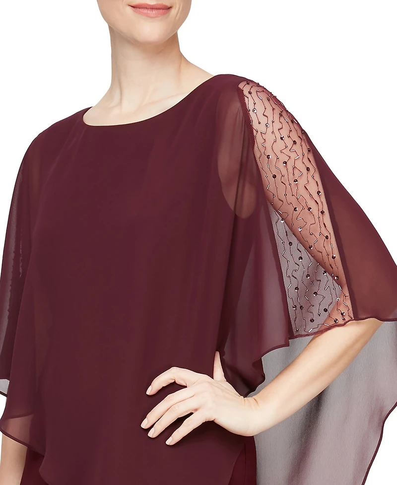 Sl Fashions Petite Asymmetric Capelet Sheath Dress