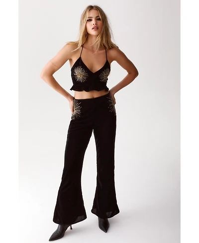 Star Embellished Velvet Flared Pants