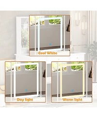 Homsee Glass Top 9-Drawers and 3-Mirrors Makeup Vanity Desk ,Dressing Table , Hidden Storage Shelves, Led Lighted