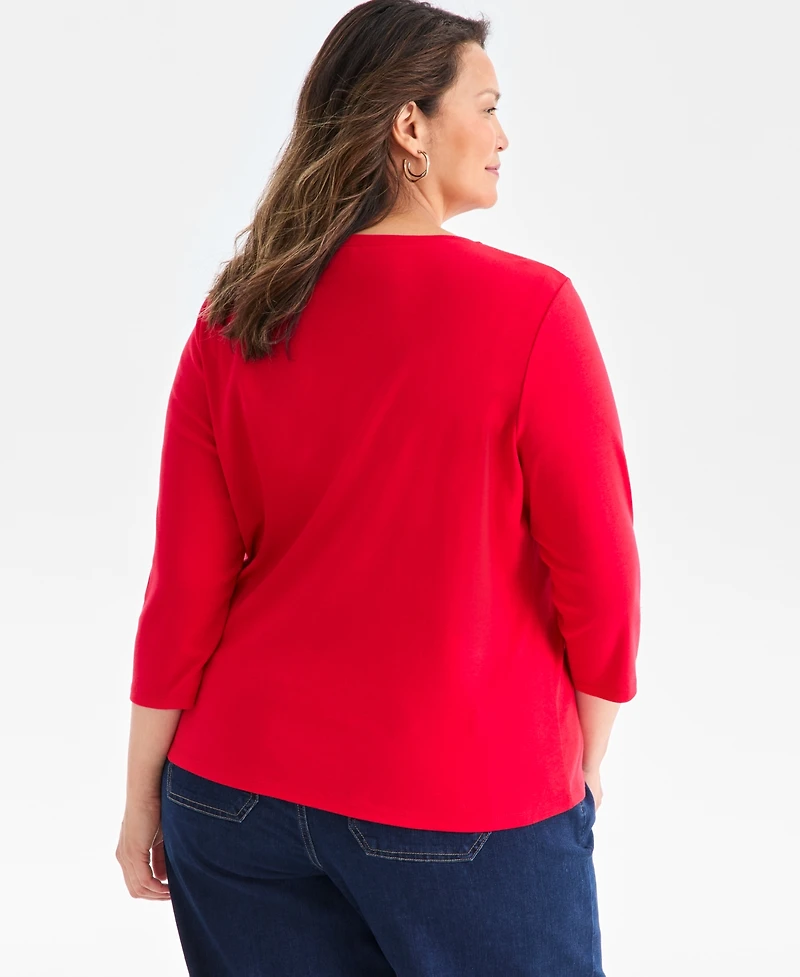 Style & Co Plus 3/4-Sleeve Cotton Henley Top