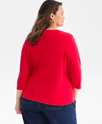 Style & Co Plus 3/4-Sleeve Cotton Henley Top
