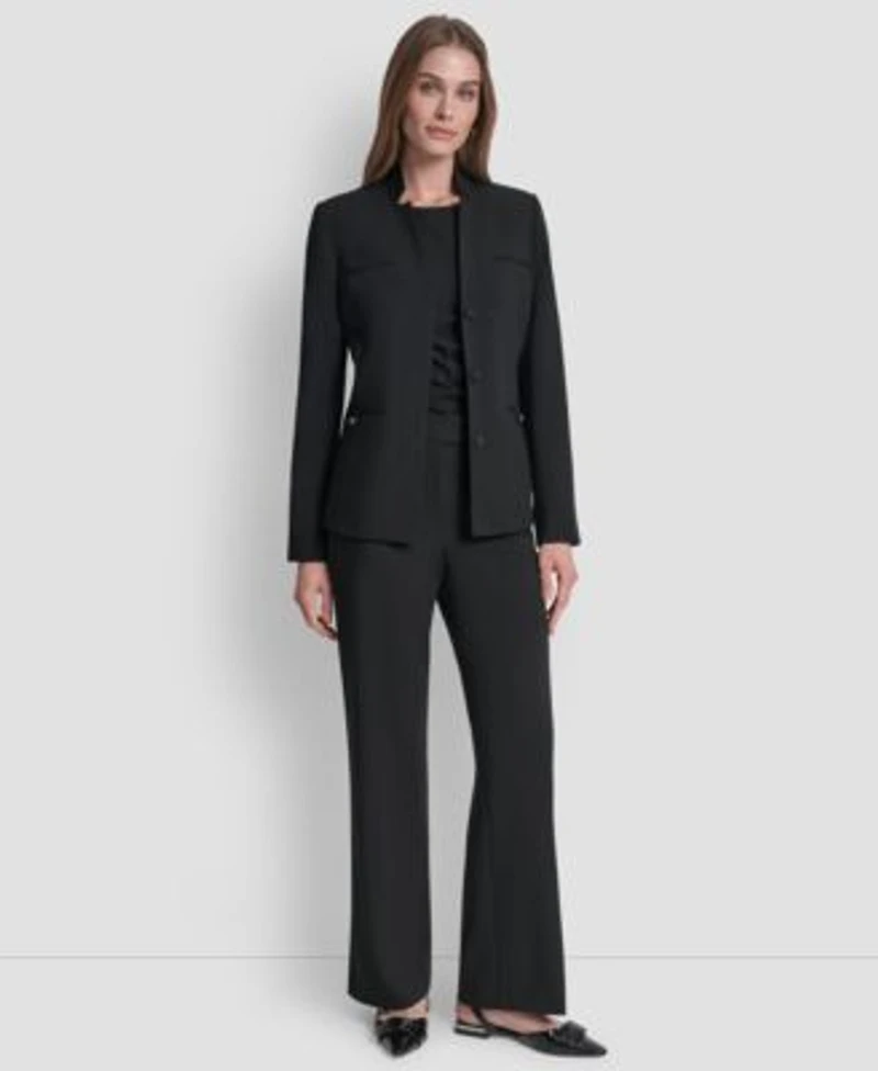Dkny Womens Mandarin Collar Open Front Blazer High Waist Wide Leg Trousers