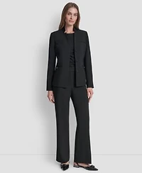 Dkny Womens Mandarin Collar Open Front Blazer High Waist Wide Leg Trousers