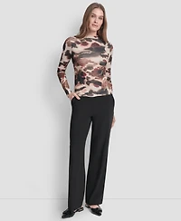 Dkny Women's Fitted Funnel Neck Tissue Mesh Long Sleeve Top