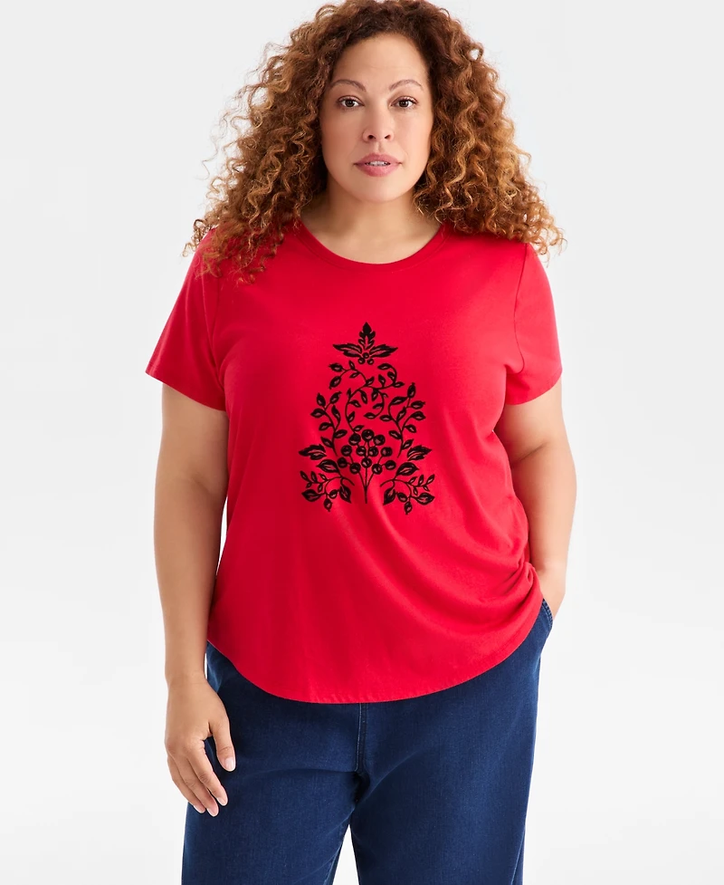 Style & Co Plus Holiday Tree Graphic T-Shirt, Macy's Exclusive