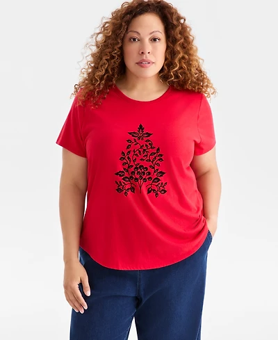 Style & Co Plus Holiday Tree Graphic T-Shirt, Macy's Exclusive