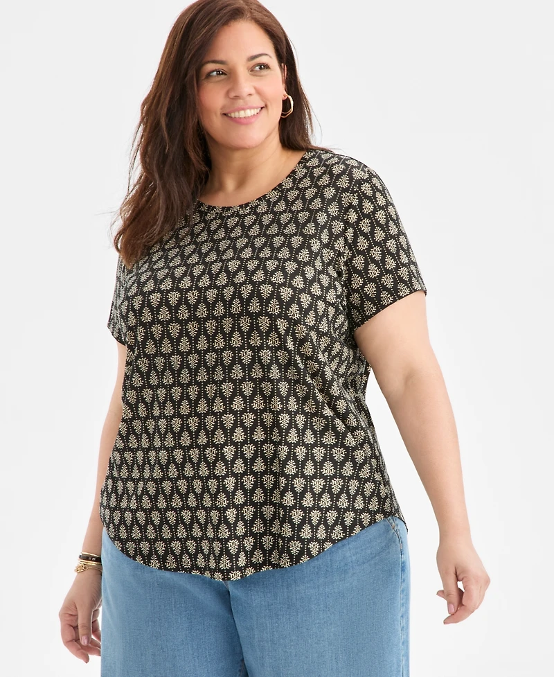 Style & Co Plus Perfect Holiday Stamp Graphic T-Shirt, Macy's Exclusive