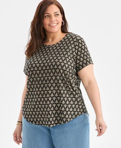 Style & Co Plus Perfect Holiday Stamp Graphic T-Shirt, Macy's Exclusive
