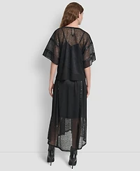 Dkny Women's Leopard Mesh Short Sleeve Flowy Box Top