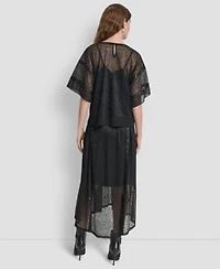 Dkny Womens Leopard Mesh Blouse Asymmetric Knit Skirt