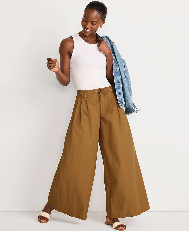 Lands' End Women's Tall Poplin Mid Rise Pleated Slouchy Pants