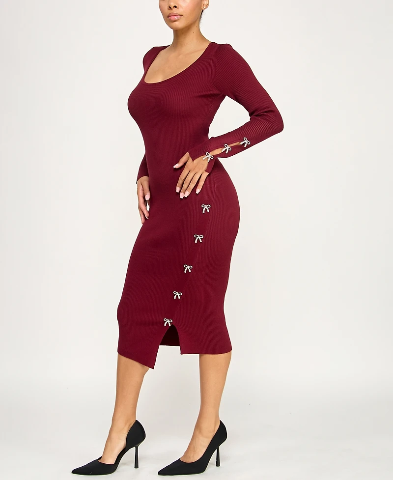 Rosie Harlow Women's Bow Rhinestone Long Sleeve Sweater Dress