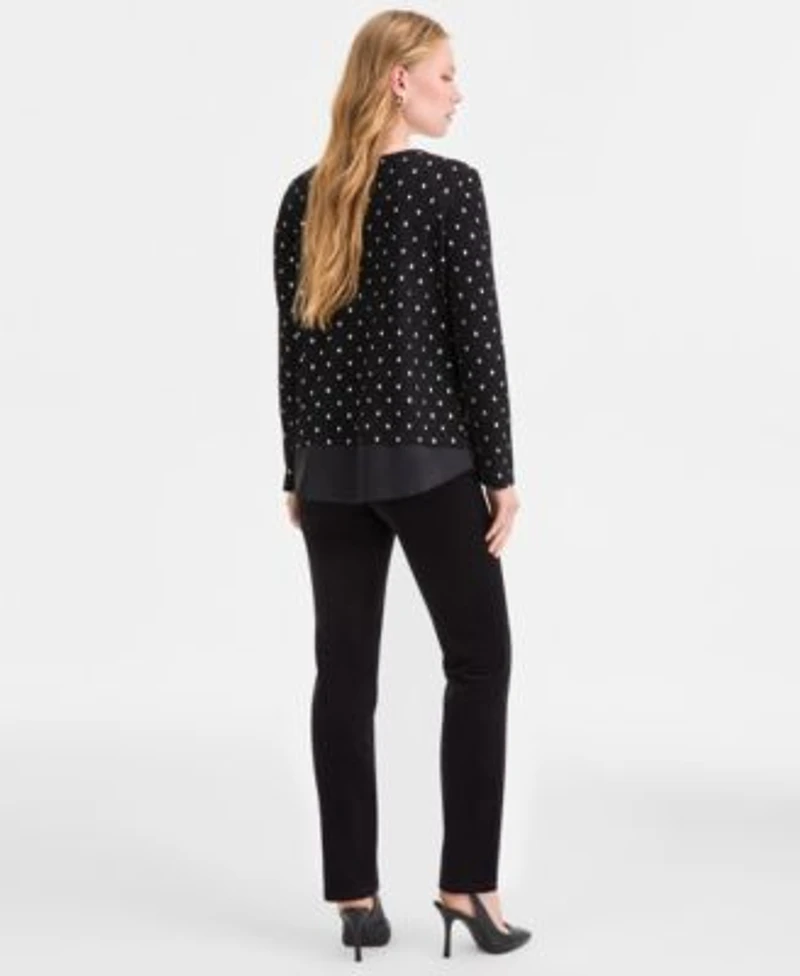 Jones New York Womens Textured Contrast Hem Top Fly Front Lexington Straight Jeans