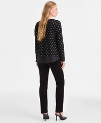 Jones New York Womens Textured Contrast Hem Top Fly Front Lexington Straight Jeans