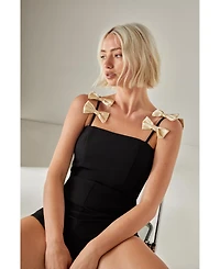 Nasty Gal Women's Contrast Bow Tailored Romper Playsuit