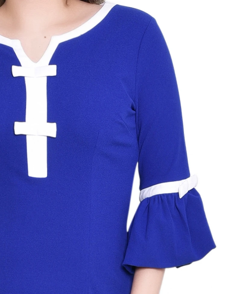 Ny Collection Women's 3/4 Sleeve Contrast Detail Dress