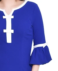 Ny Collection Women's 3/4 Sleeve Contrast Detail Dress