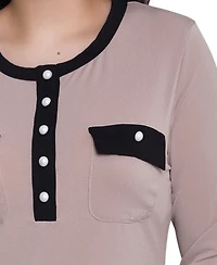 Ny Collection Women's Long Sleeve Contrast Detail Top