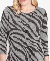 Alfred Dunner Jet Setter Animal Houndstooth Top With Necklace