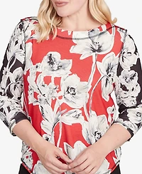 Alfred Dunner Women's Jet Setter Dynamic Floral Vintage Watercolor Top