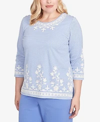Alfred Dunner Casual Vibe Embellished Striped Crew Neck Top