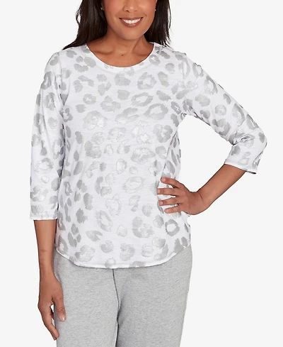 Alfred Dunner Casual Vibe Monotone Crew Neck Animal Top