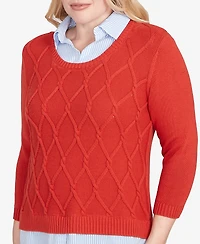 Alfred Dunner Sunset Canyon Stitched Cable Stripe Woven Trim Sweater