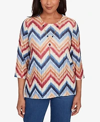 Alfred Dunner Sunset Canyon Textured Knit Chevron Top With Necklace