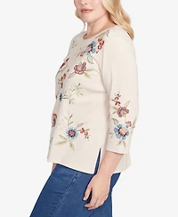Alfred Dunner Sunset Canyon Allover Floral Embroidered Crew Neck Top