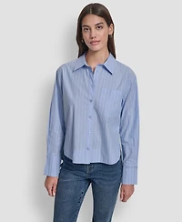 Dkny Jeans Women's Cropped Long Sleeve Button Front Shirt