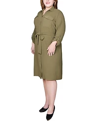 Ny Collection Plus Long Roll Tab Sleeve Shirt Dress