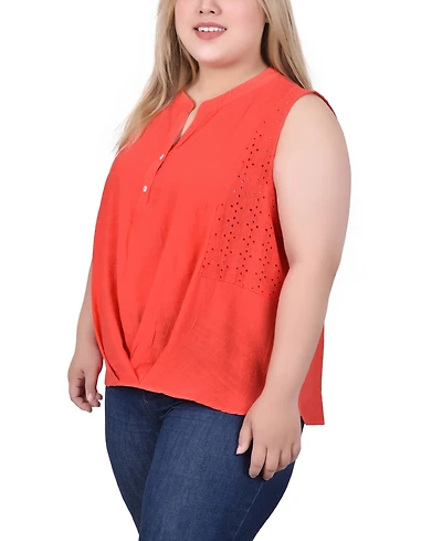 Ny Collection Plus Sleeveless Blouse With Eyelet Insets
