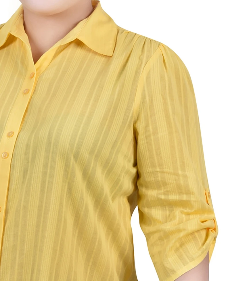 Ny Collection Plus 3/4 Roll Tab Sleeve Cotton Top