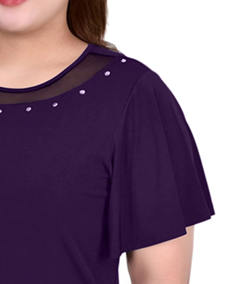 Ny Collection Plus Short flutter Sleeve Studded Top