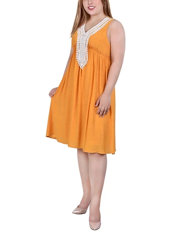 Ny Collection Plus Sleeveless Crochet Detail Dress