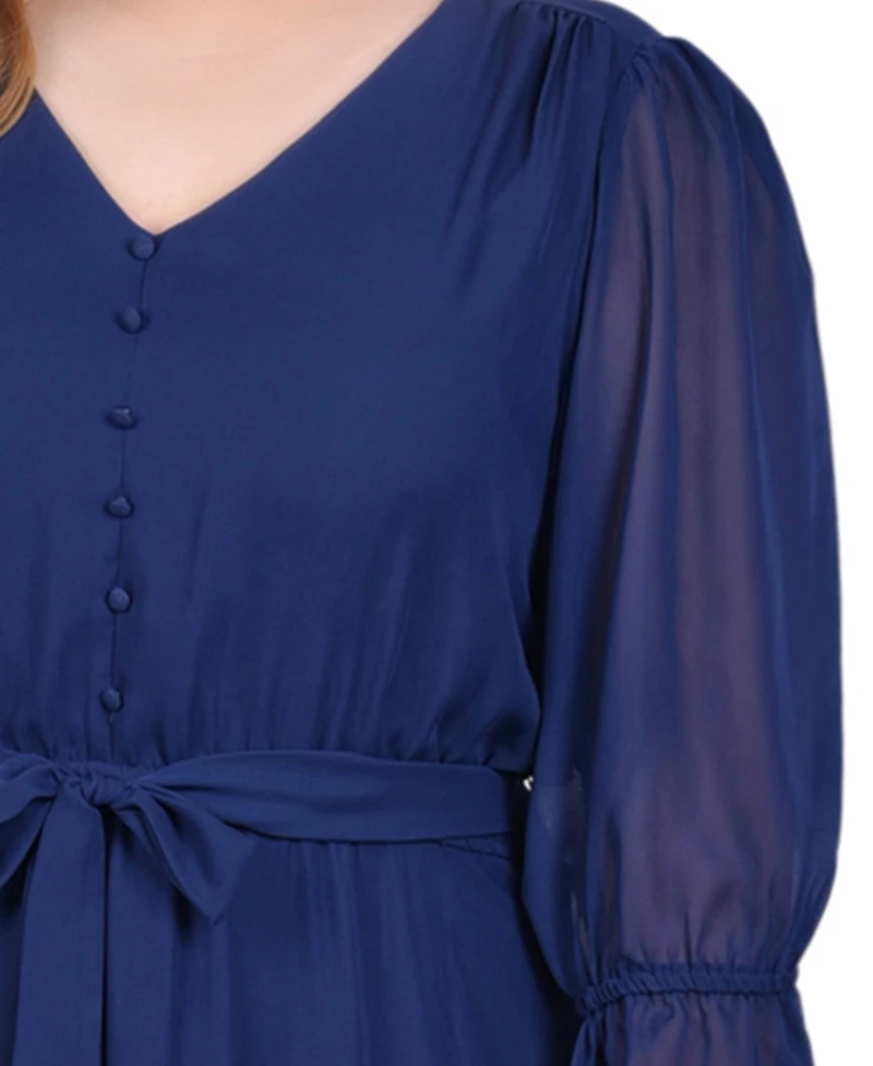 Ny Collection Plus 3/4 Sleeve V-Neck Flounced Dress